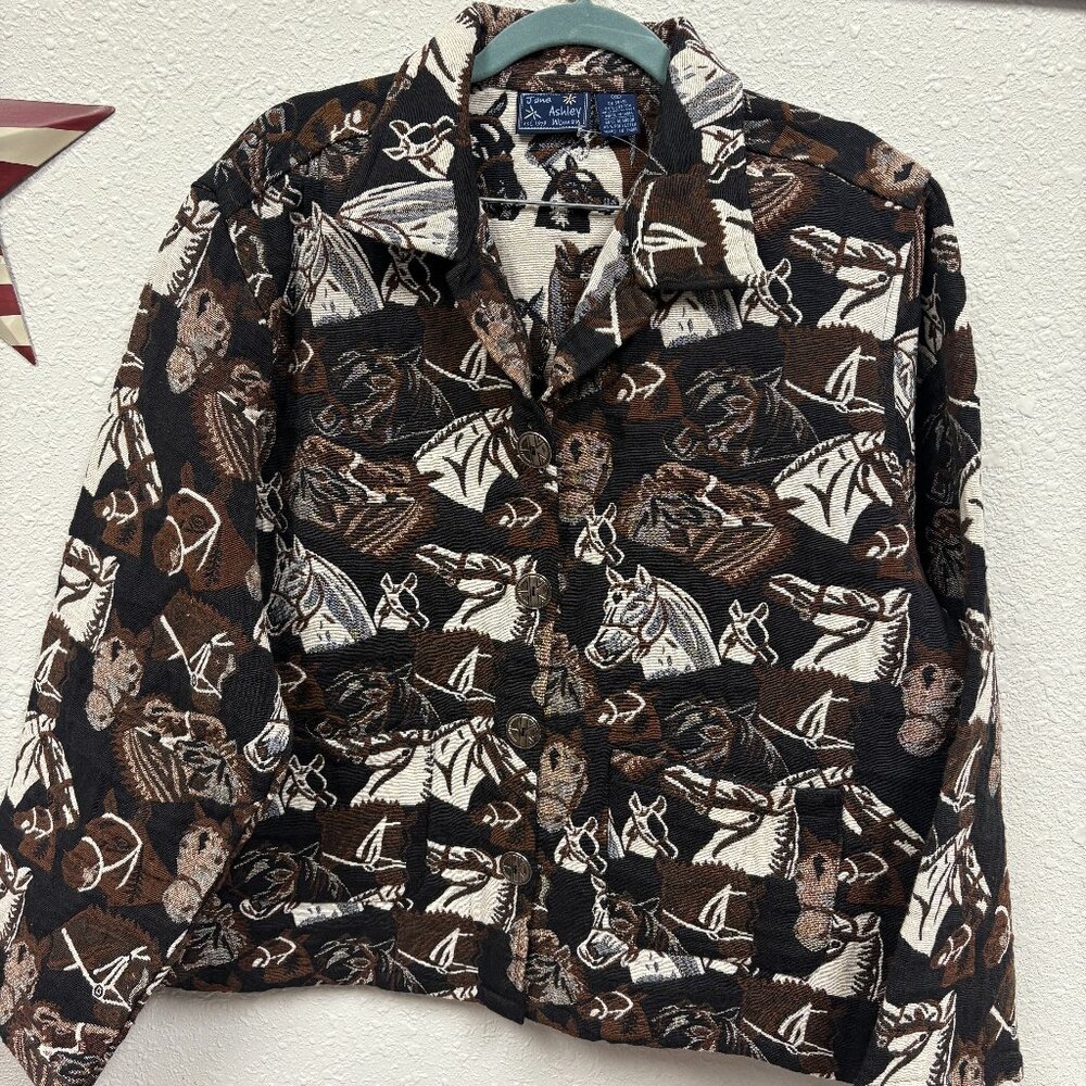 Vintage Jane Ashley Horse Tapestry Jacket Equestrian